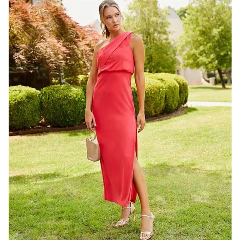 Belle Badgley Mischka Raya One Shoulder Draped Side Slit Maxi Dress - Picture 2 of 16